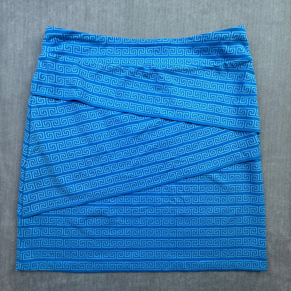 J.McLaughlin Blue Greek Key Geometric Tiered Mini Skirt Womens Large Stretch